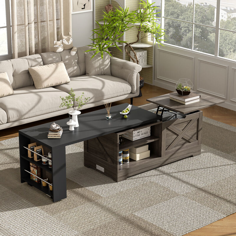 Merax Farmhouse Rotating Lift-Top Coffee Table with Storage & Power Outlet image number 2