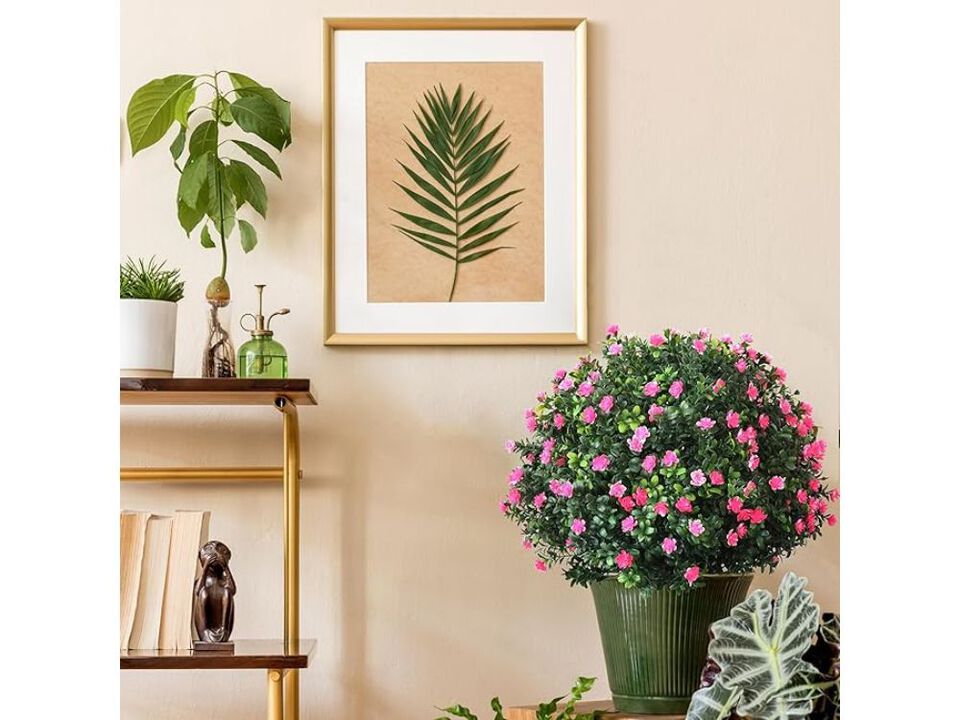 2 Pack Pink Artificial Boxwood Plants UV Resistant Outdoor Home Decor