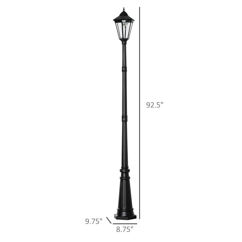Outsunny 8' Solar Lamp Post Light, Waterproof Aluminum, Motion Activated Sensor PIR, Automatic Outdoor Vintage Street Lamp for Garden, Lawn, Pathway, Driveway, Black