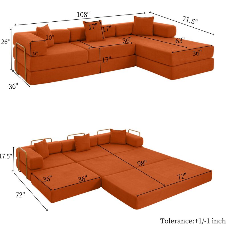Merax Convertible Modular Corduroy Sectional Sofa Bed image number 4