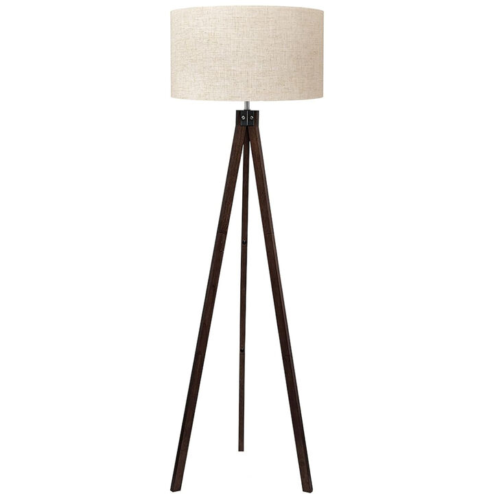 LEPOWER Wood Tripod Floor Lamp, Mid Century Standing Lamp, Studying Light for Living Room, Bedroom, Study Room and Office, Flaxen Linen Shade
