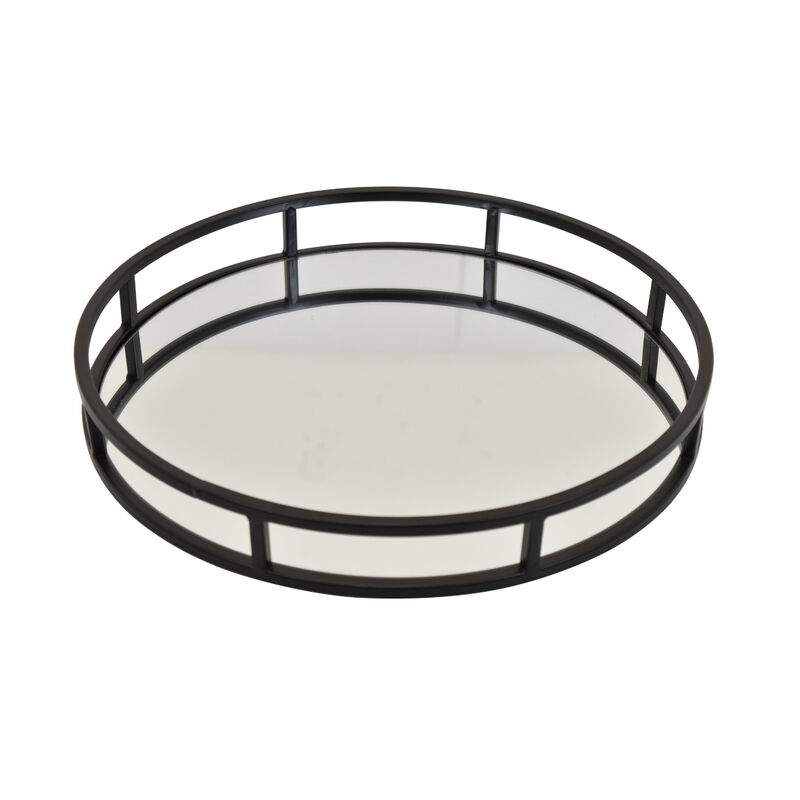 Shaya Round Tray, Gallery Frame w Rails, Glass, Black Metal 15 Inch image number 2