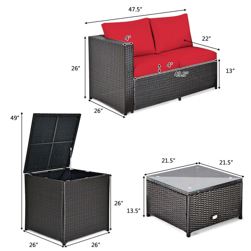 Mondawe 4 Pieces Outdoor Patio Rattan Furniture Set with Loveseat and Storage Box