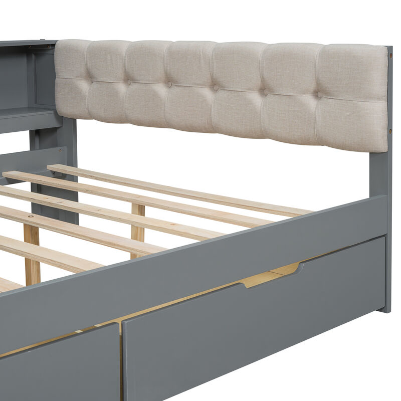 Merax Platform Bed with Storage Shelves and Drawers image number 8