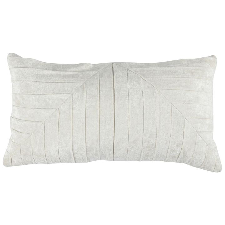 14 x 26 Lumbar Accent Throw Pillow, Hand Pleated, Vintage, Ivory White-Benzara
