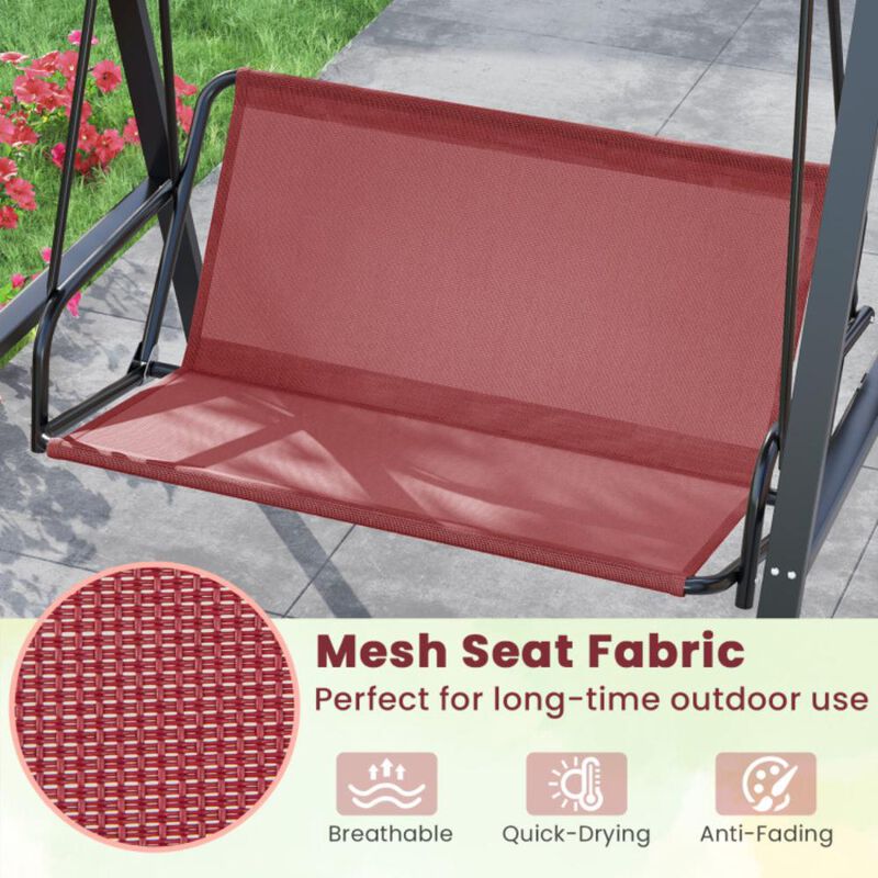 Hivvago 2-Person Outdoor Porch Swing with A-Shaped Metal Stand and Adjustable Canopy