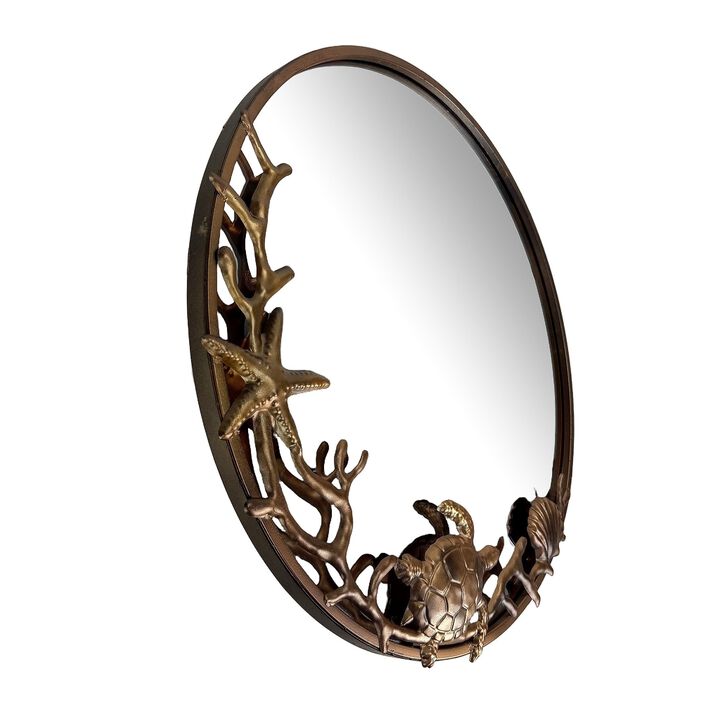 Wall Mounted Mirror Bronze Coastal Sea Turtle Coral 205 In Metal Glass