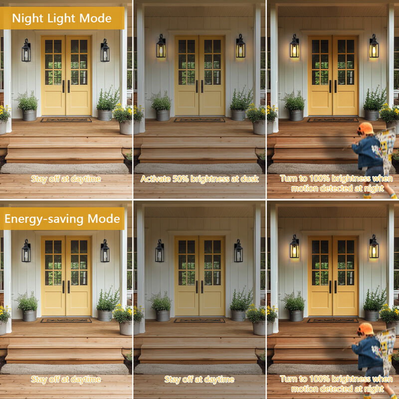 16 in. 2-Pack Modern Farmhouse Black Motion Sensor Outdoor Wall Lanterns image number 7