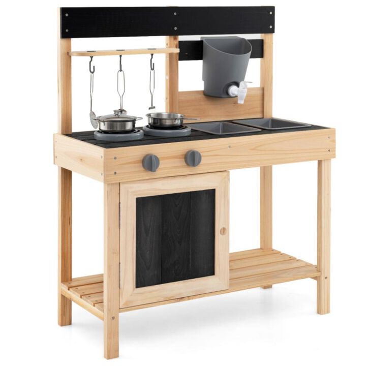 Hivvago Mud Kitchen Playset Kids Play Kitchen Outdoor with 2 Removable Sinks