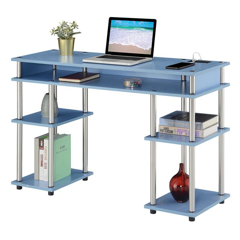 Convenience Concepts Designs2Go No Tools Student Desk With Charging Station, Blue