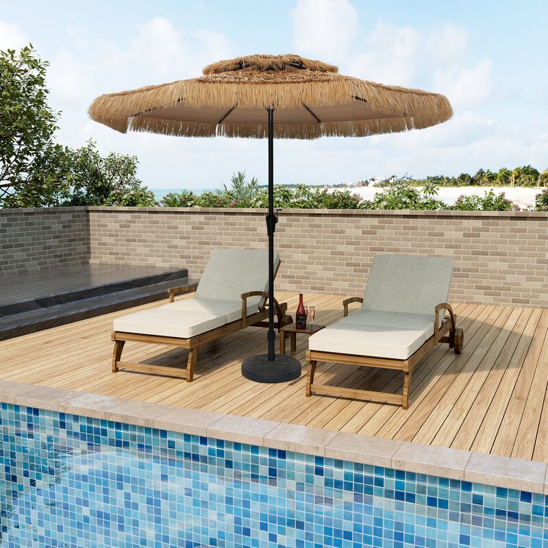 Mondawe 9 ft Hawaiian Style Crank Design 2 Tier Thatched Tiki Straw Patio Umbrella Shade