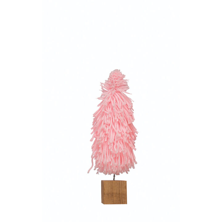 Fabric Yarn Tree with Wood Block Base, Pink