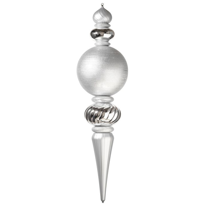 Vickerman 62" Finial Christmas Ornament with Shiny, Matte, and Glitter Finishes, Shatterproof Plastic, Holiday Christmas Tree Decoration, Silver