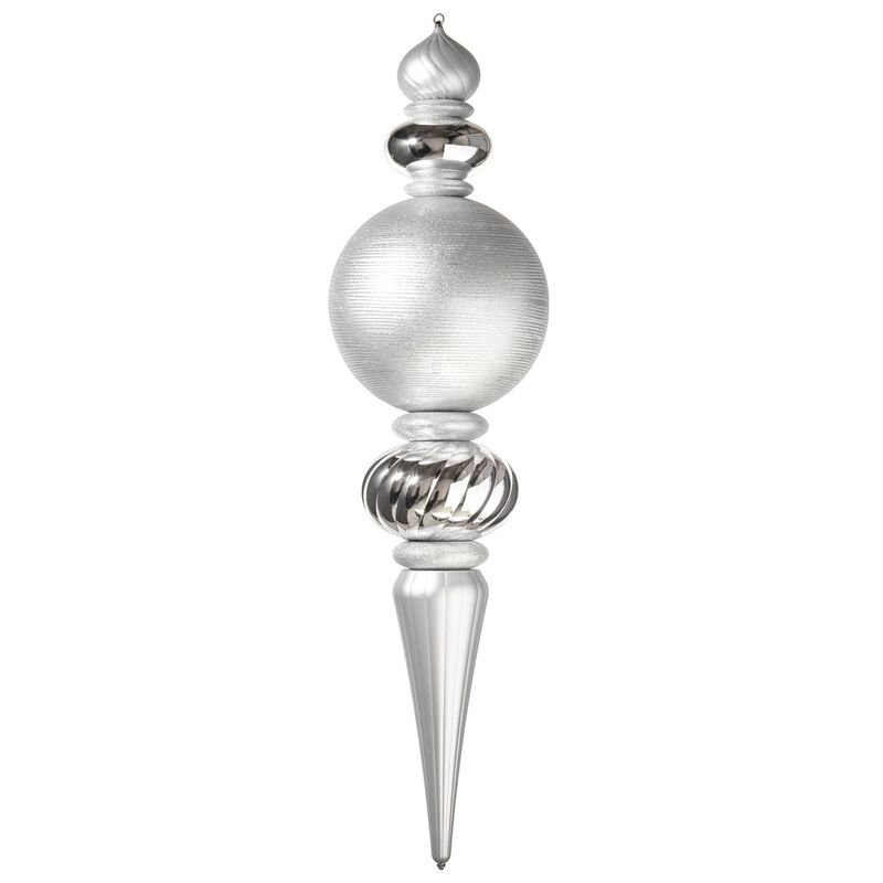 Vickerman 62" Finial Christmas Ornament with Shiny, Matte, and Glitter Finishes, Shatterproof Plastic, Holiday Christmas Tree Decoration, Silver image number 0