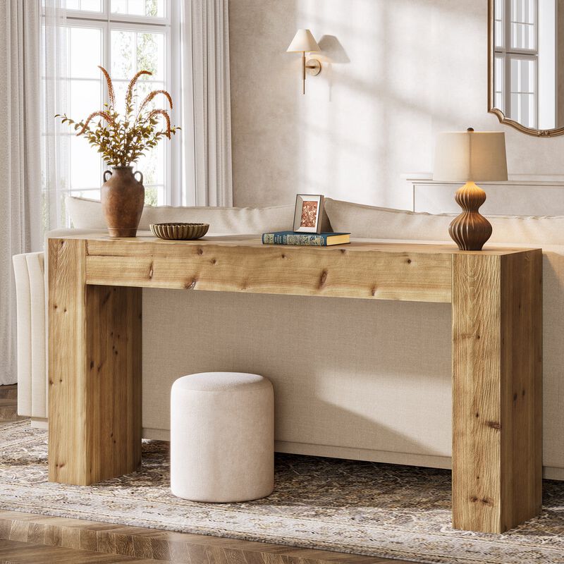 Entryway Console Table, Solid Wood Farmhouse Sofa Table for Foyer-Brown image number 3