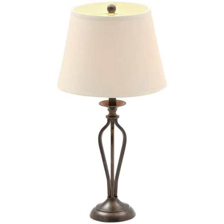 Hivvago Traditional Bronze Metal Finish Table Lamp with Beige Linen Shade