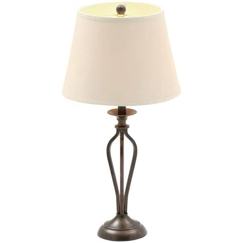 Hivvago Traditional Bronze Metal Finish Table Lamp with Beige Linen Shade