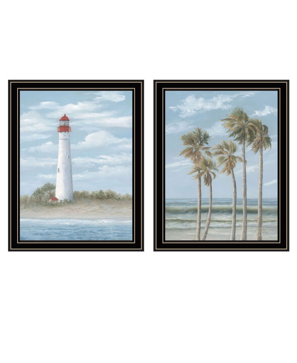 HomeRoots Set Of Two Cape May Lighthouse And Palm Trees Black Framed Wall Art
