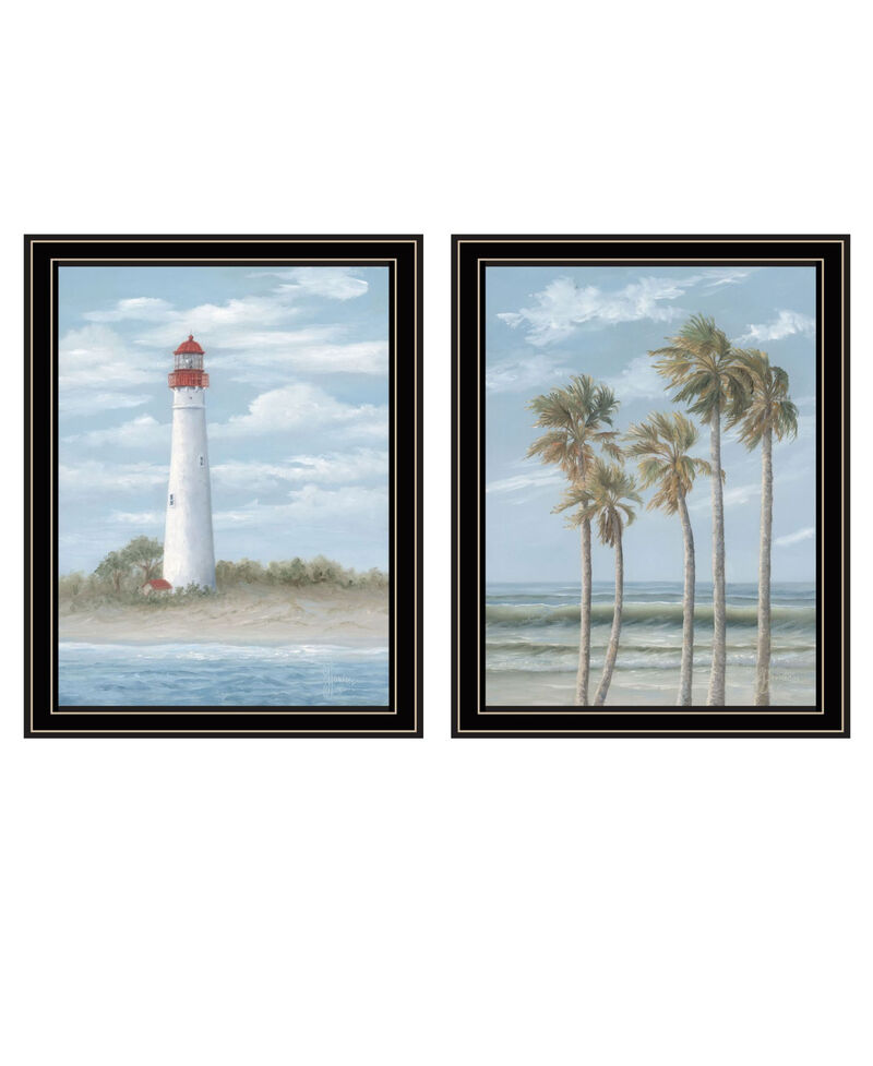 HomeRoots Set Of Two Cape May Lighthouse And Palm Trees Black Framed Wall Art image number 0