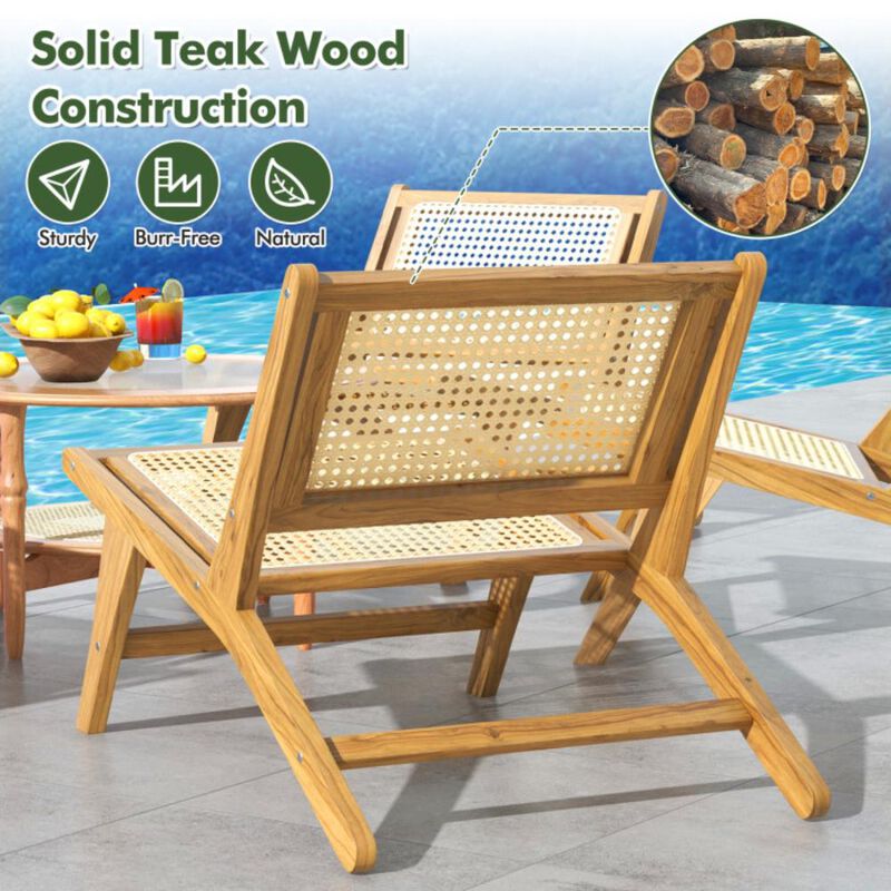 Hivvago Teak Wooden Chair with Handwoven Rattan Seat and Backrest