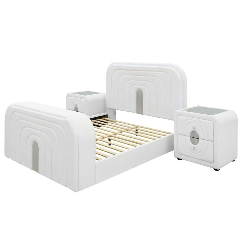 Queen Size Bedroom Set, White Finish, 3-Piece Set with Bed and Two Nightstands image number 0