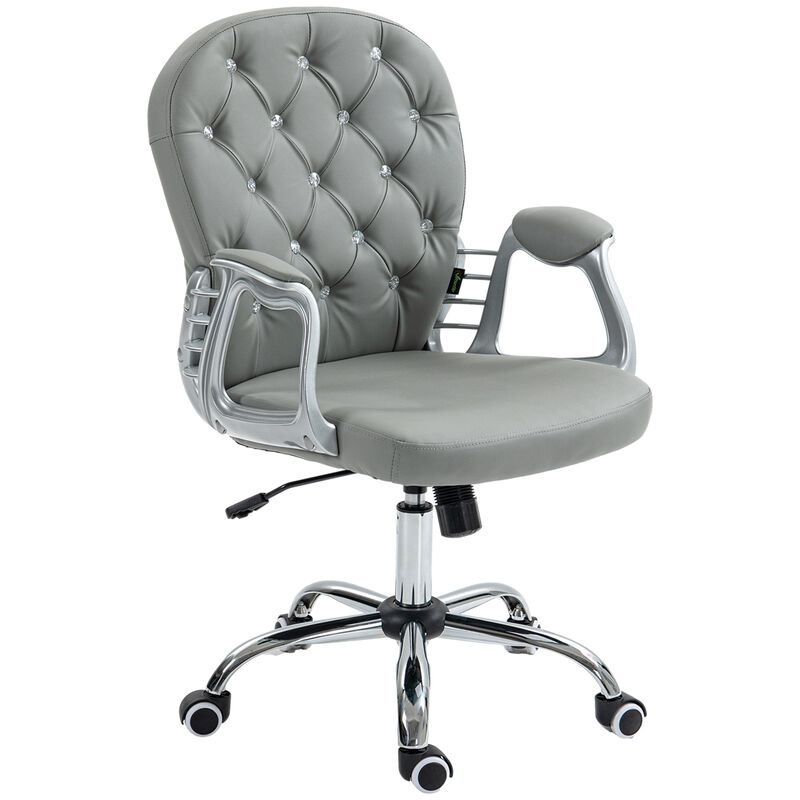 Gray PU Leather Desk Chair: Tufted, Padded Arms, Adjustable image number 0