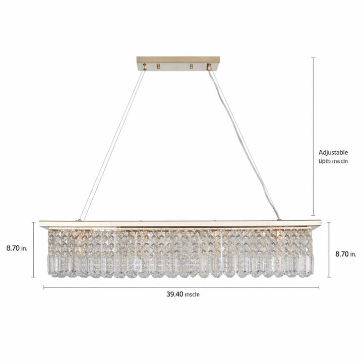 ELEMENT ACE Modern Rectangular Raindrop 8-Light Pendant Chandelier Fixture Perfect for Dining Room Kitchen Island Bar Living Room Entryway Home Lighting