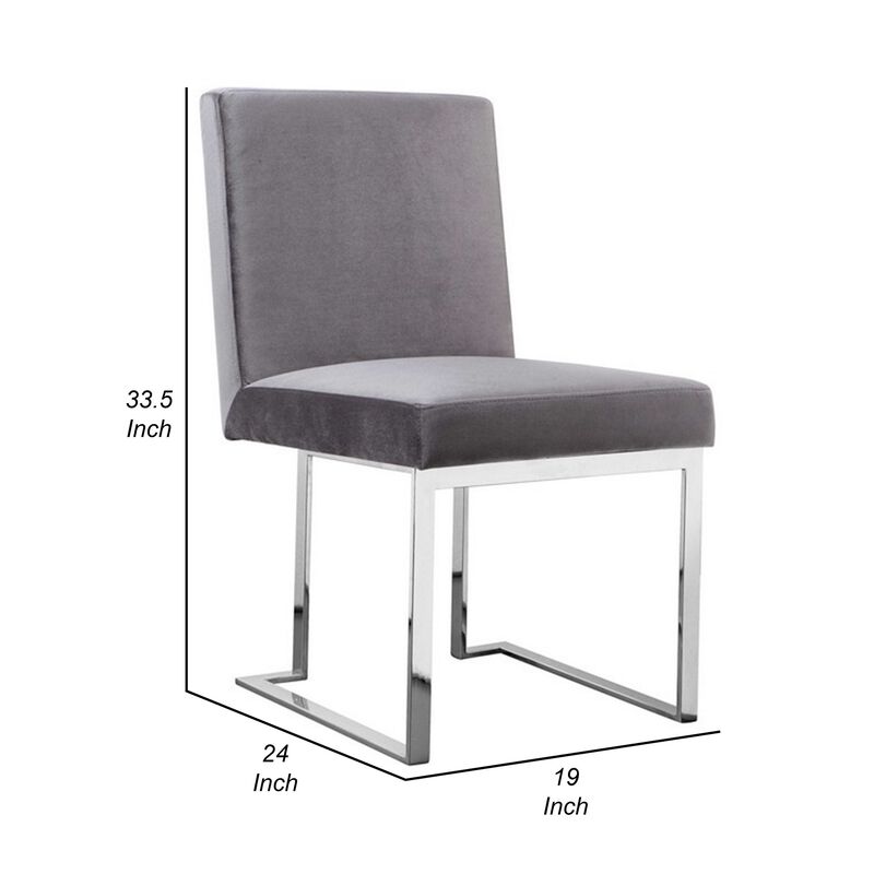 Boly Side Dining Chair Set of 2, Cantilever Base, Gray and Silver - Benzara