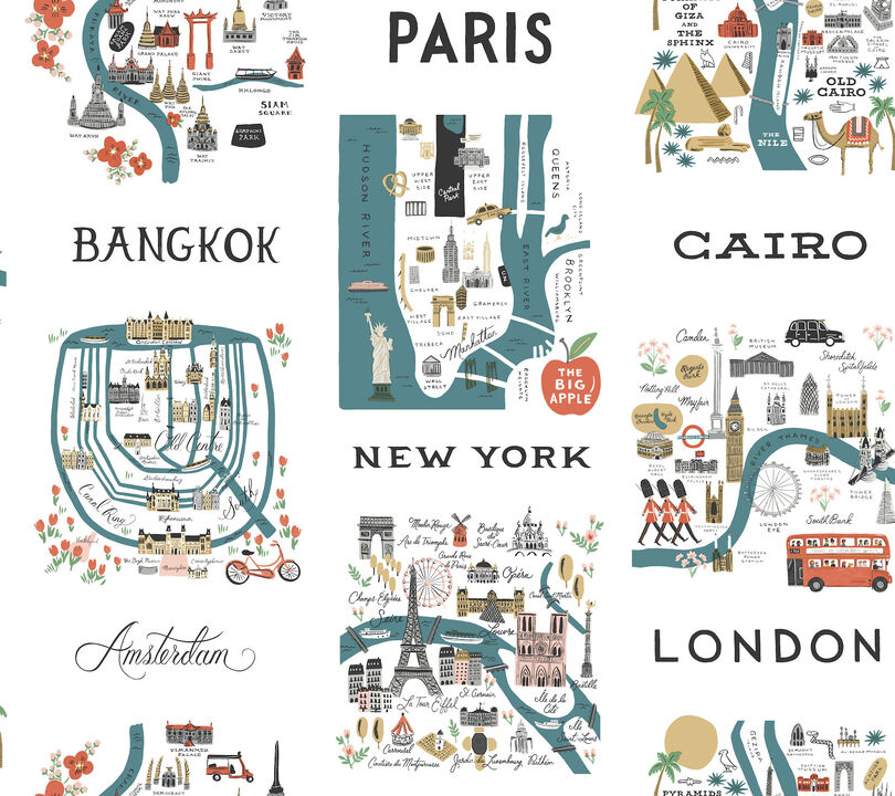 City Maps Blue & Red Peel & Stick Wallpaper