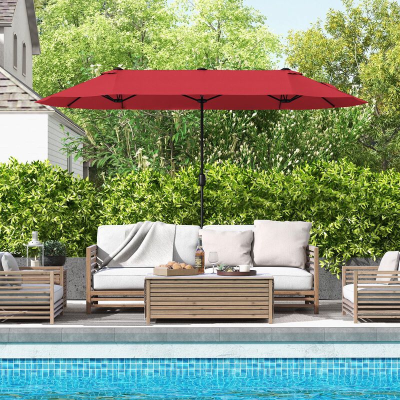 Mondawe 13 Feet Double-Sided Patio Twin Table Umbrella with Crank Handle