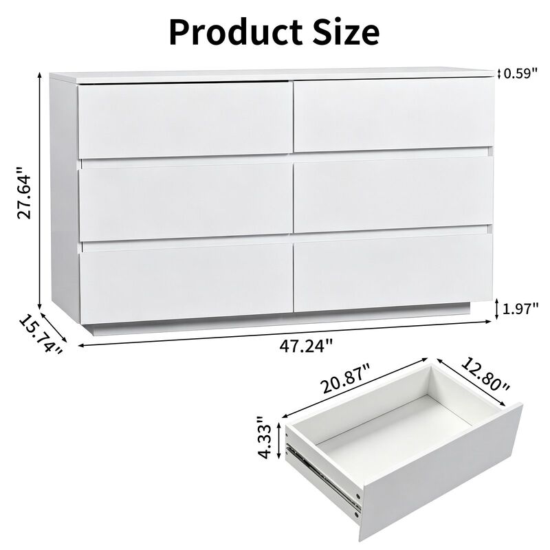High Gloss 6 Drawer Storage Dresser with USB Powered RGB LED Lighting image number 2