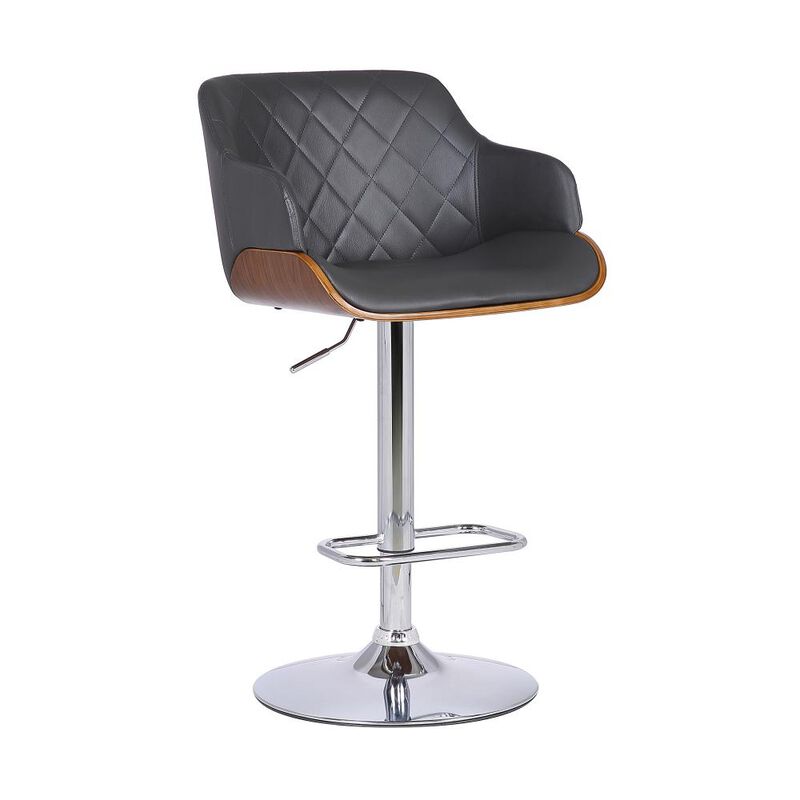 Hivvago Gray and Silver Faux Leather and Iron Low Back Adjustable Height Swivel Bar Chair