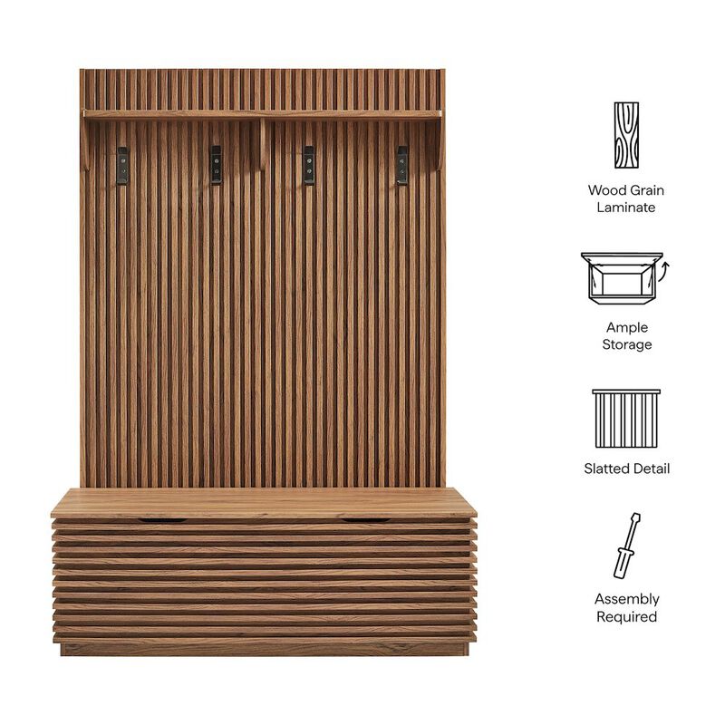 Render Fluted 3-in-1 Hall Tree With Storage Bench and Coat Rack image number 4