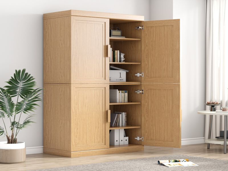 Modern Wooden Storage Cabinet - 6 Tier Organizer with Four Doors image number 1