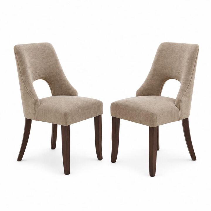 Set of 2 dining chair , Upholstered chenille dining chairs with tufted back, Modern dining room chairs with curved solid wood legs