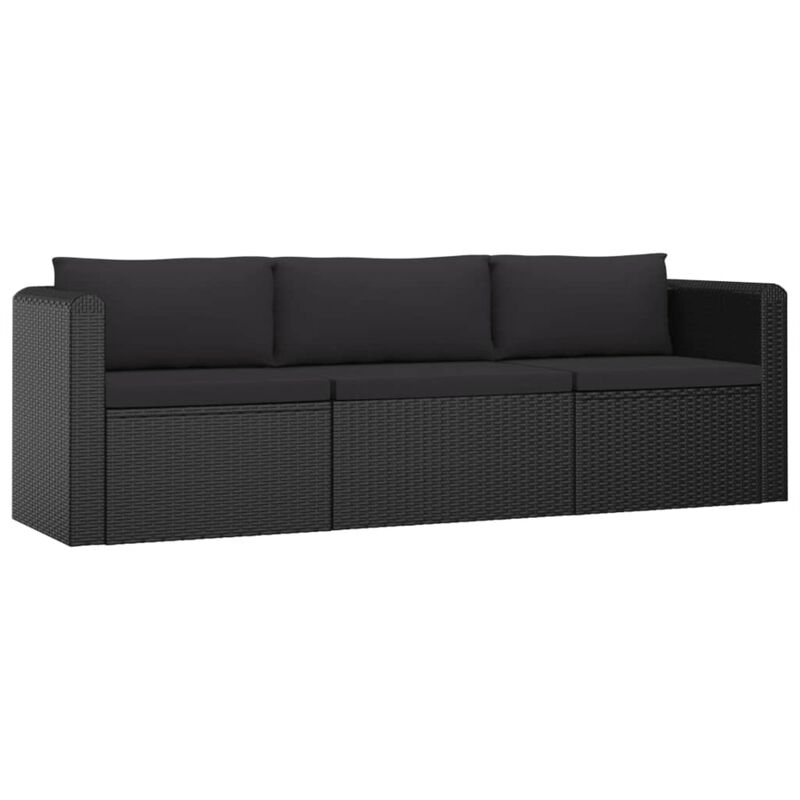 vidaXL 3 Piece Garden Sofa Set with Cushions Poly Rattan Black