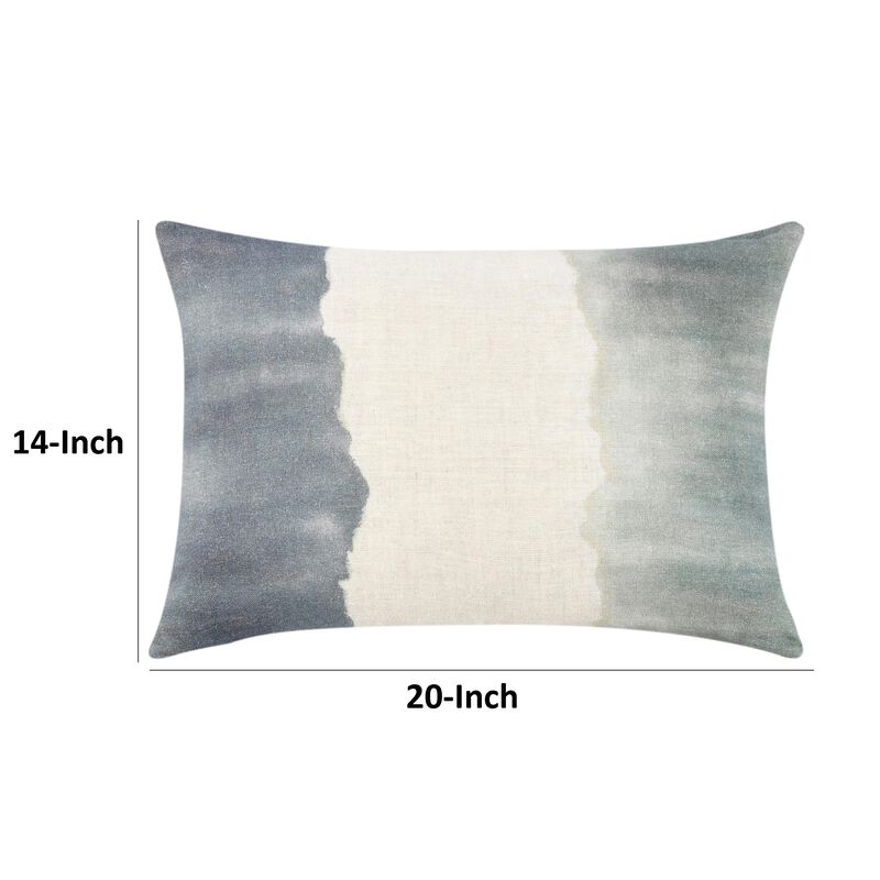 Lumbar Throw Pillow, 14x20 Inch Tie Dye Style, Blue Belgian Flax Linen - Benzara