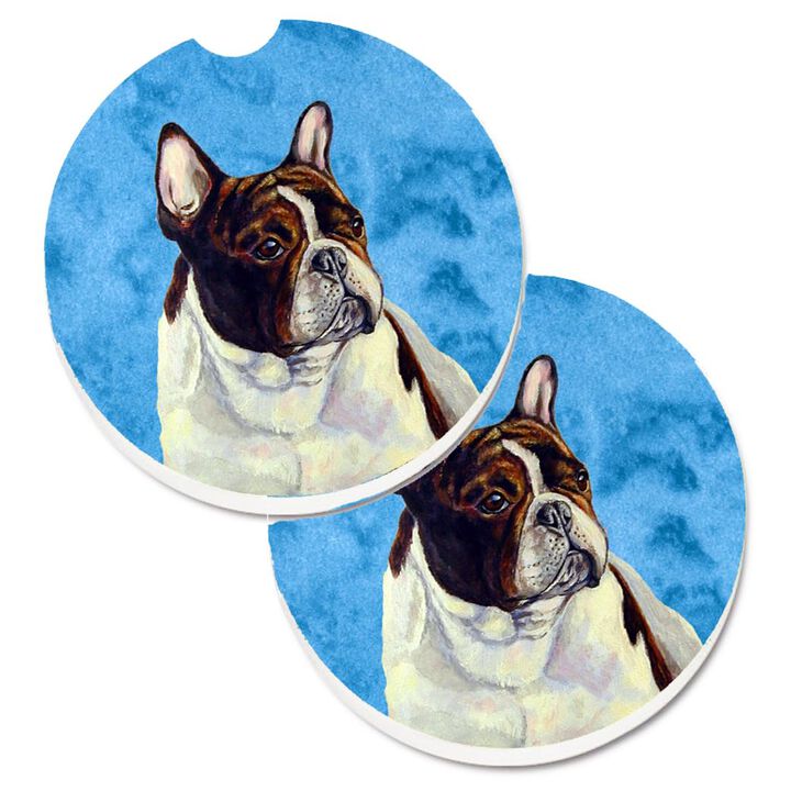 Caroline's Treasures Blue French Bulldog Set of 2 Cup Holder Car Coasters LH9382BUCARC, 2.56, Multicolor