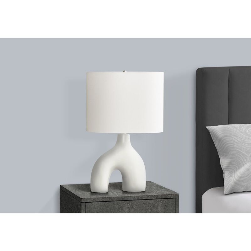 25"H, Table Lamp, White Ceramic, Ivory / Cream Shade, Contemporary, Modern