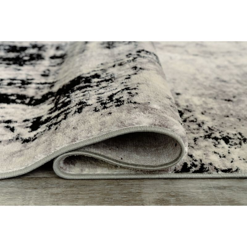 Benjara Jude 5 X 7 Modern Area Rug, Abstract Art Design, Fabric, Medium, Black, Gray, and Cream