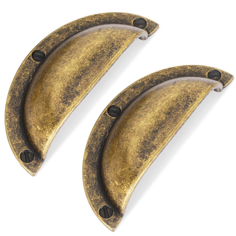 Vicycmc Antique Brass zinc Alloy Cabinet Cup pulls,Vintage Retro Solid 2-1/2 Inch (64mm) Hole Center Cup Cabinet Handles for Dra