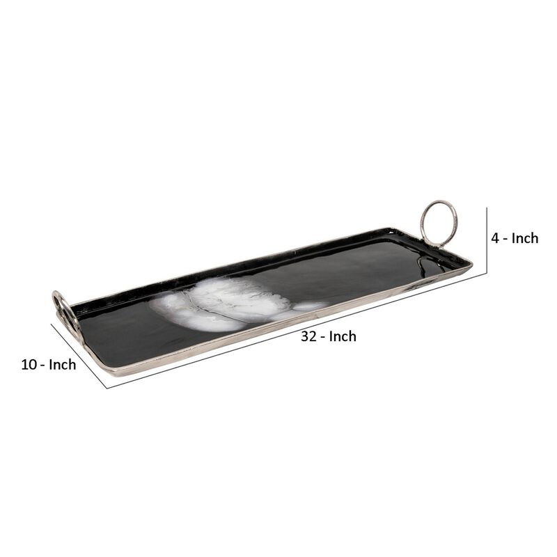 Tray with Metal and Ring Handles, Black and Silver - Benzara image number 4
