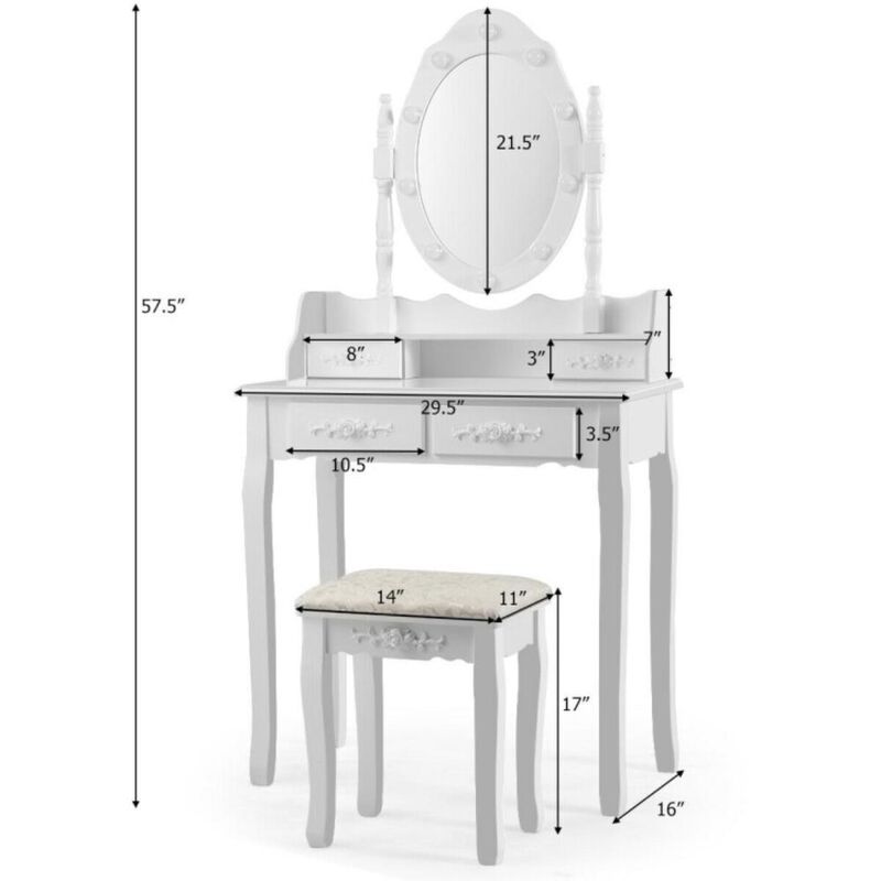 Hivvago Makeup Vanity Dressing Table Set with Dimmable Bulbs Cushioned Stool