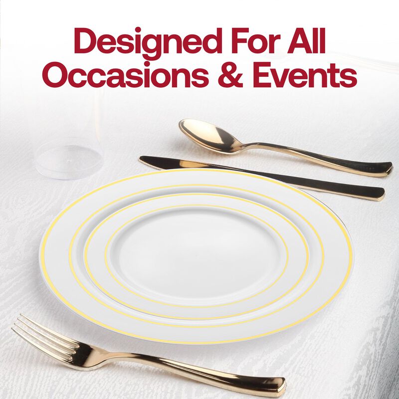 White with Gold Edge Rim Plastic Wedding Value Set (30 Sets) image number 6