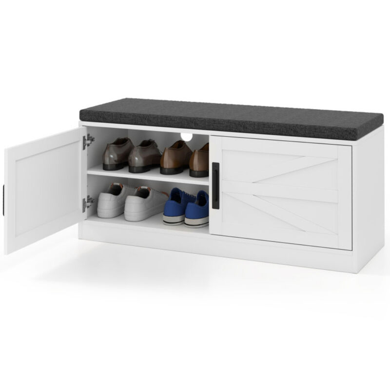 Shoe Bench with Cushion Farmhouse Shoe Rack Organizer with 2 Barn Doors