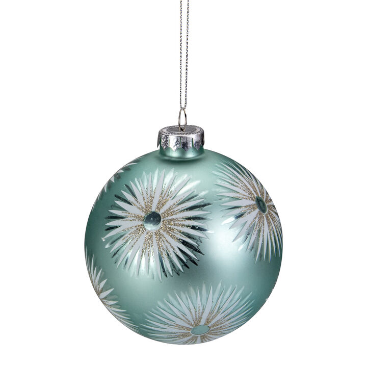 4" Glittered Mint Green Starburst Glass Christmas Ball Ornament