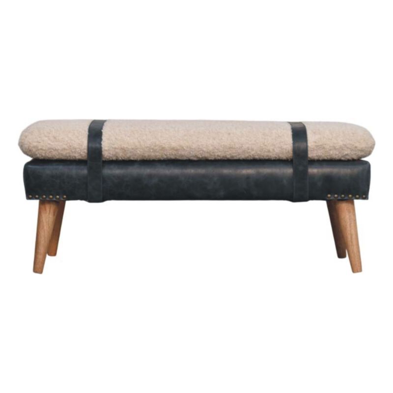 Artisan Furniture Solid Wood Boucle x Black Leather Bench