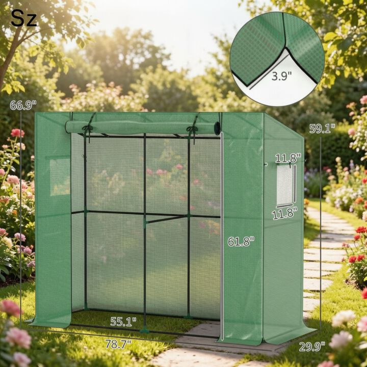 WOW PIONEER Portable Walk-in Outdoor Lean-to Small Greenhouse with Roll-up Door and Mesh Windows for Indoor and Outdoor Plant Growth