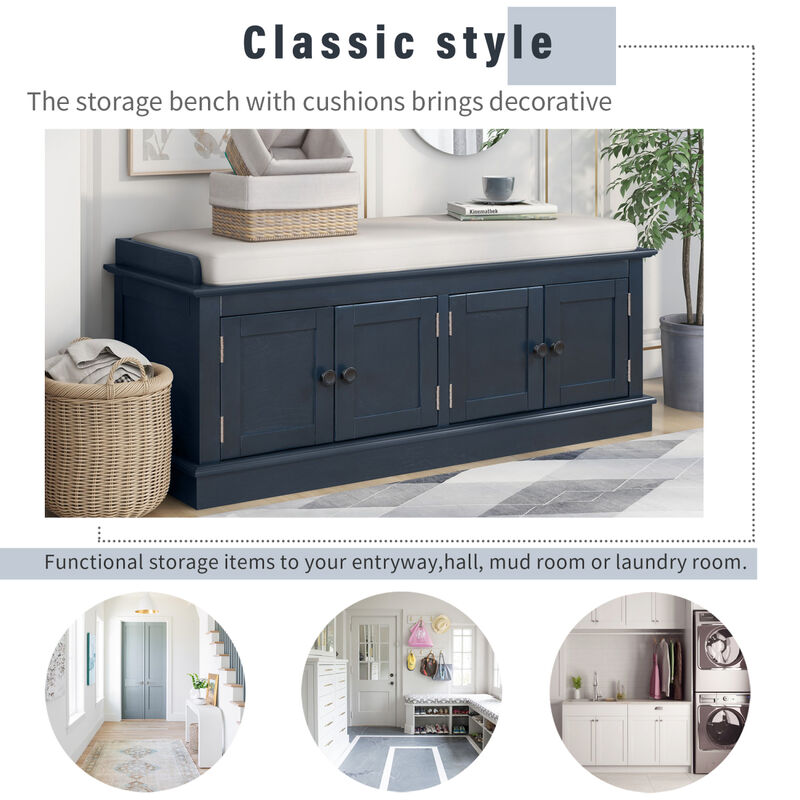 Streamdale Multi-Purpose Storage Bench with Adjustable Shelves and Cushioned Seat image number 6