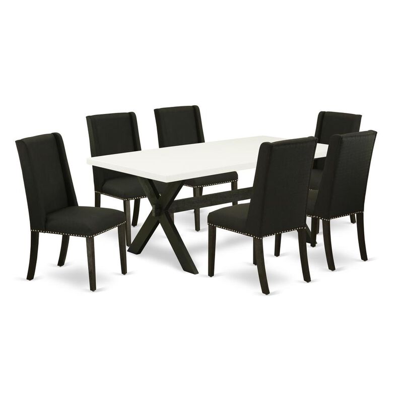 East West Furniture 7-Piece Kitchen Table Set - 6 Kitchen Parson Chairs and Kitchen Dining Table Solid Wood Structure